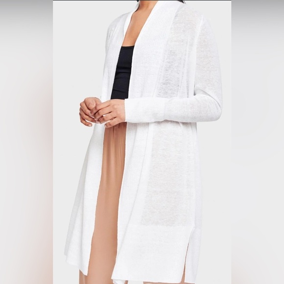NWT White + Warren Long Open Cardigan White Size Medium - Picture 2 of 9